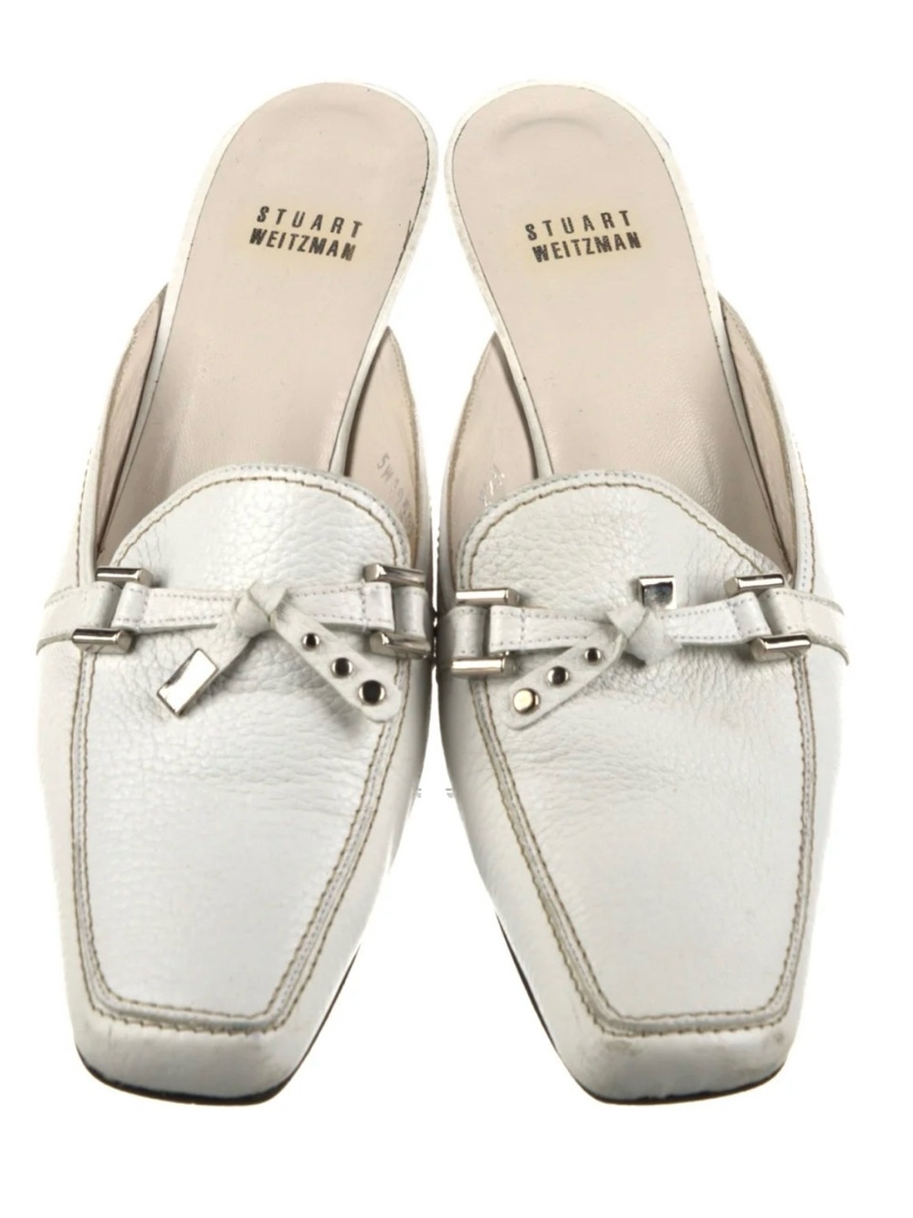 Stuart Weitzman soft white Leather Slip-On Mules 10N
